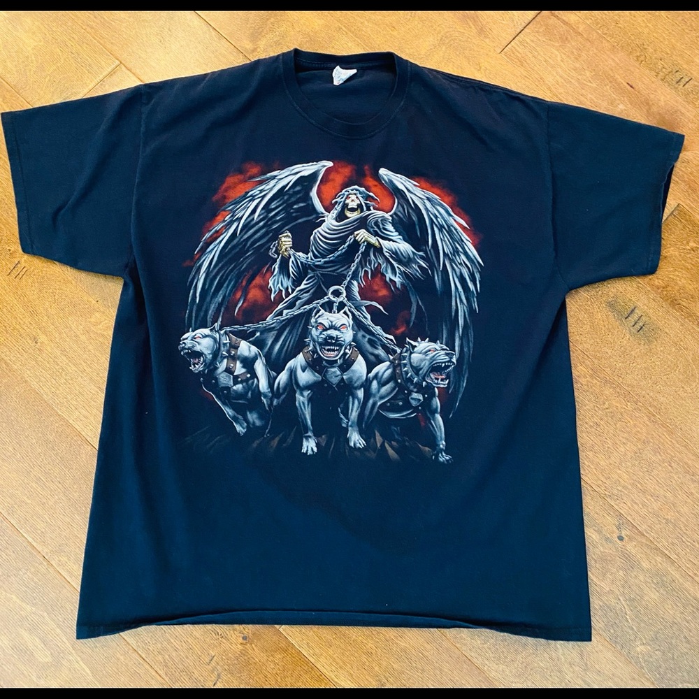 Vintage Grim Reaper and Hell Hounds Shirt Men’s Size 2XL XXL Black Short Sleeve